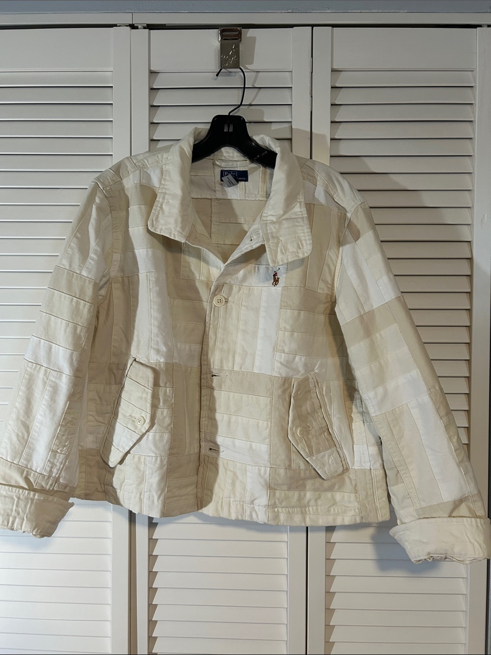 Ralph Lauren Cream and Beige Patchwork Cotton Jean Jacket